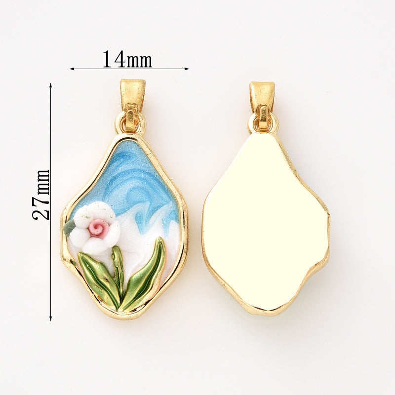 Wholesale Pearl Necklace Melon Buckle Pendant Oil Dropping Oil Painting Style Rose DIY Pearl Necklace Sweater Chain Accessories New